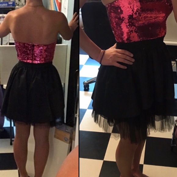 Betsey Johnson Pink Black Sequin Mini Tulle Dress - Picture 6 of 8
